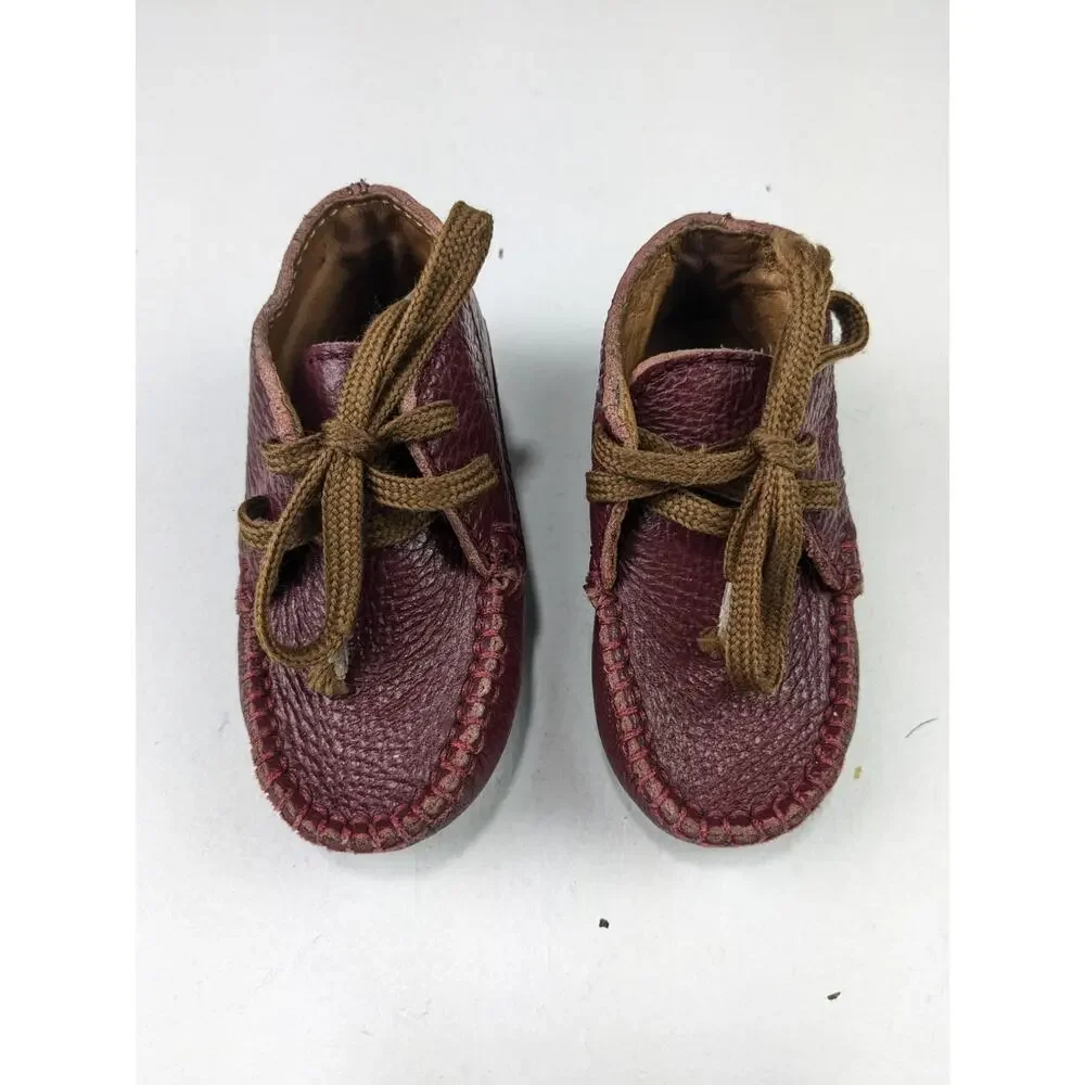 Atlanta Moccasin Infant/Toddler Burgundy Leather Booties 21 EU 5.5 US